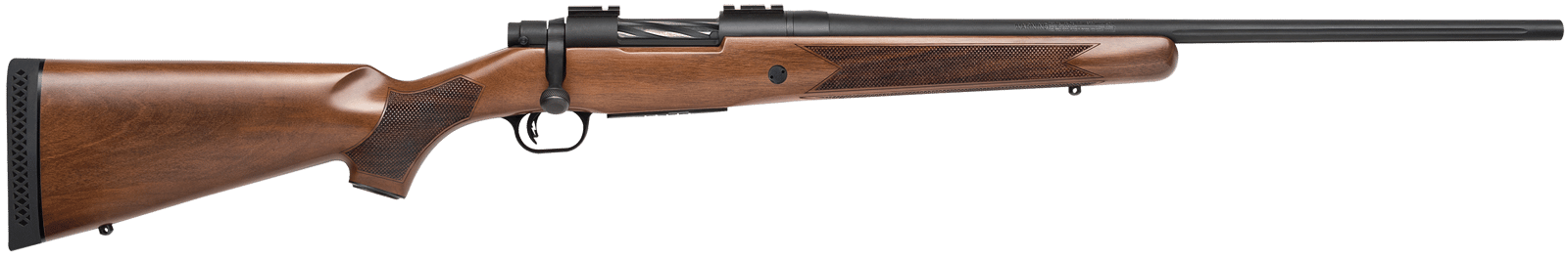 Mossberg 27841 Patriot  Full Size 22-250 Rem 5+1 22" Matte Blued Fluted Barrel, Drilled & Tapped Matte Blued Stainless Steel Receiver, Walnut Fixed Stock, Right Hand