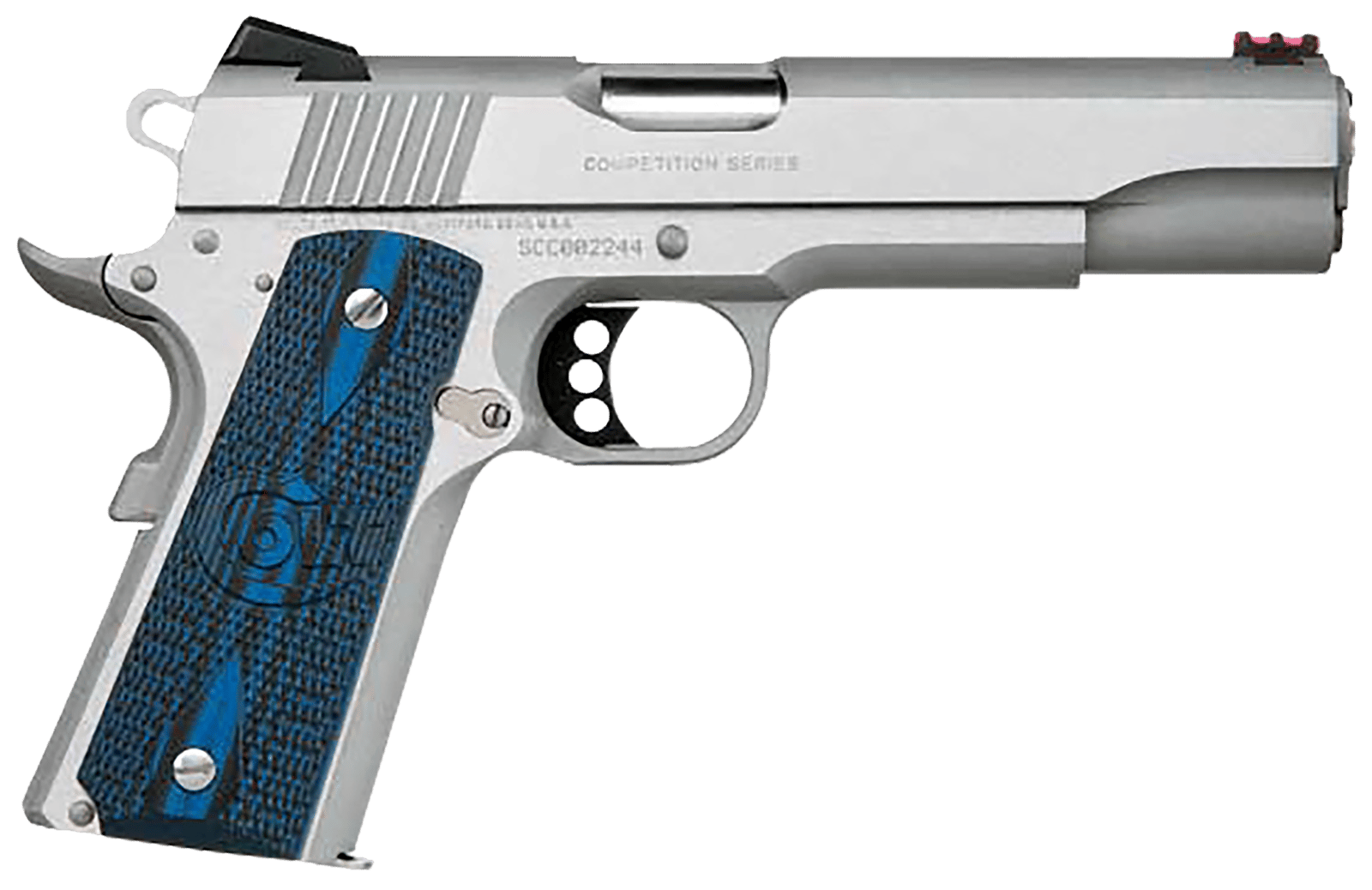 Colt Mfg O1072CCS Competition Government 9mm Luger 9+1 5" Stainless National Match Barrel, Stainless Steel Serrated Slide & Frame w/Beavertail, Checkered Blue G10 Grip, Ambidextrous
