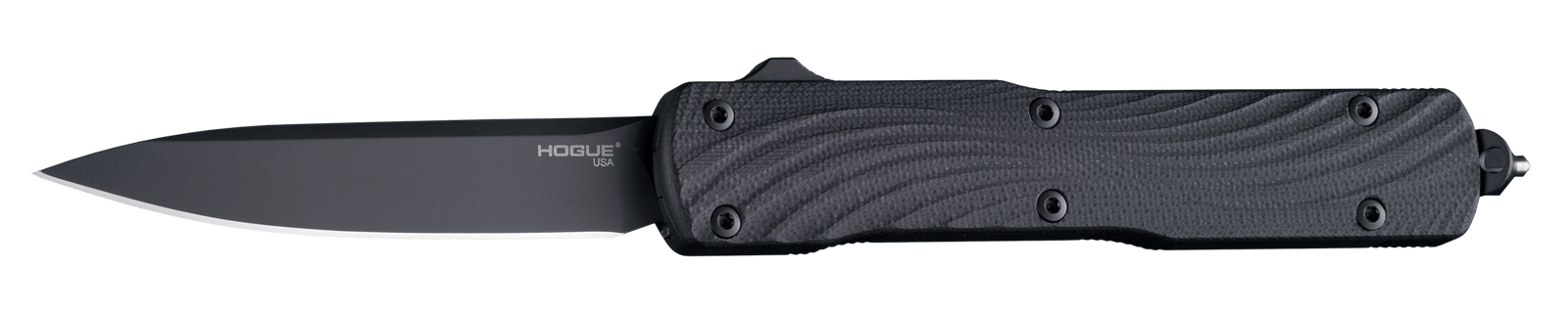 Hogue  Counterstrike  3.35" OTF Drop Point Plain Black PVD CPM 20V SS Blade, Aluminum/G10 Aluminum Handle