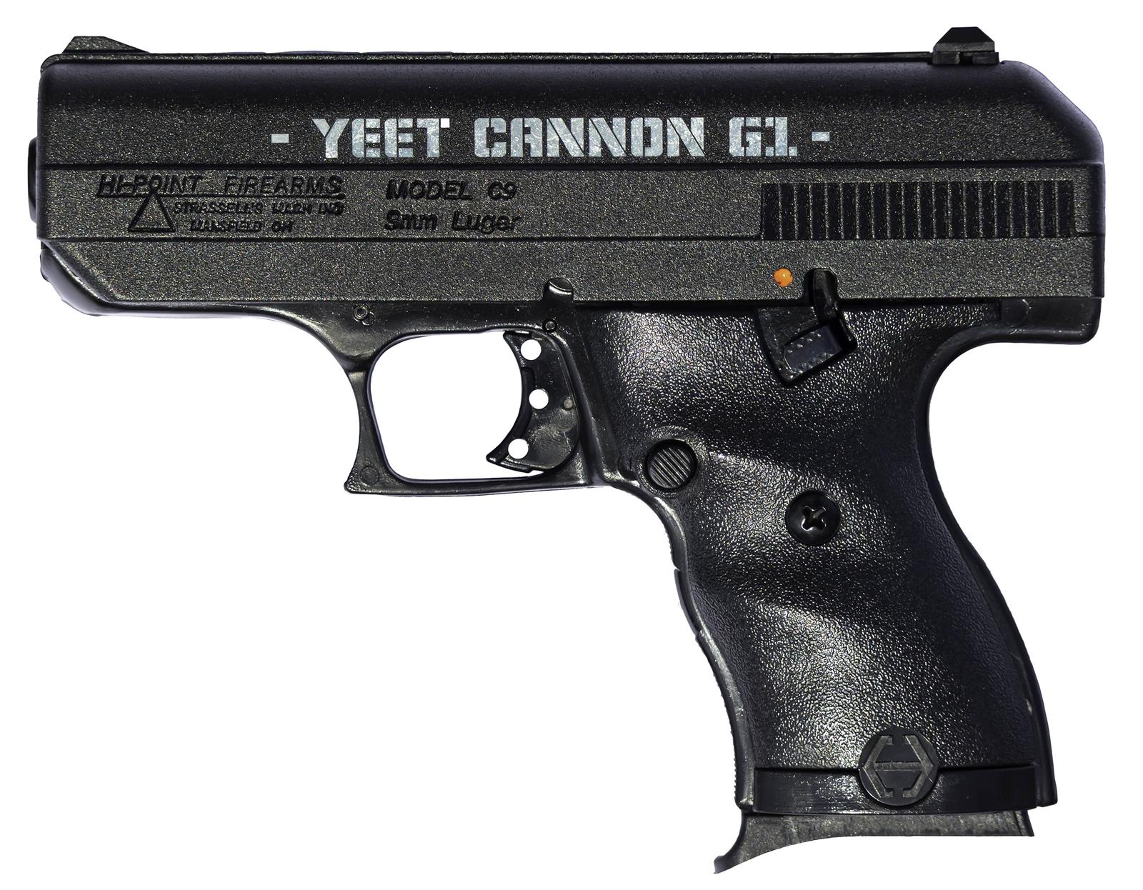 Hi-Point 916G1YC YC9 Gen1 9mm Luger 8+1 3.50" Black Steel Barrel, Black Serrated w/Engraving Steel Slide, Black Polymer Frame & Grip, Right Hand