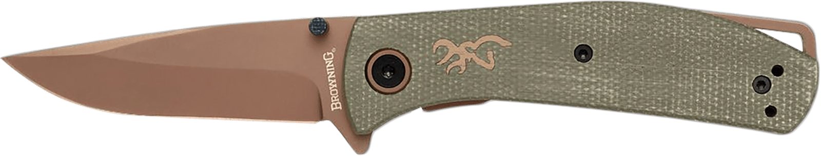 Browning 3220516 Trailside  EDC Small 3" Folding Modified Drop Point Plain Titanium Finish D2 Steel Blade, Green Micarta Handle