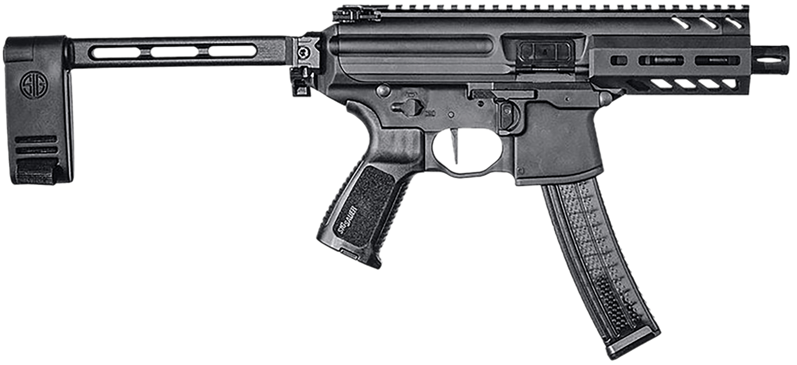 Sig Sauer PMPX4B9 MPX K  9mm Luger Caliber with 4.50" Barrel, 30+1 Capacity, Black Hard Coat Anodized Metal Finish, Folding Pivoting Contour Brace Stock & Black Polymer Grip Right Hand