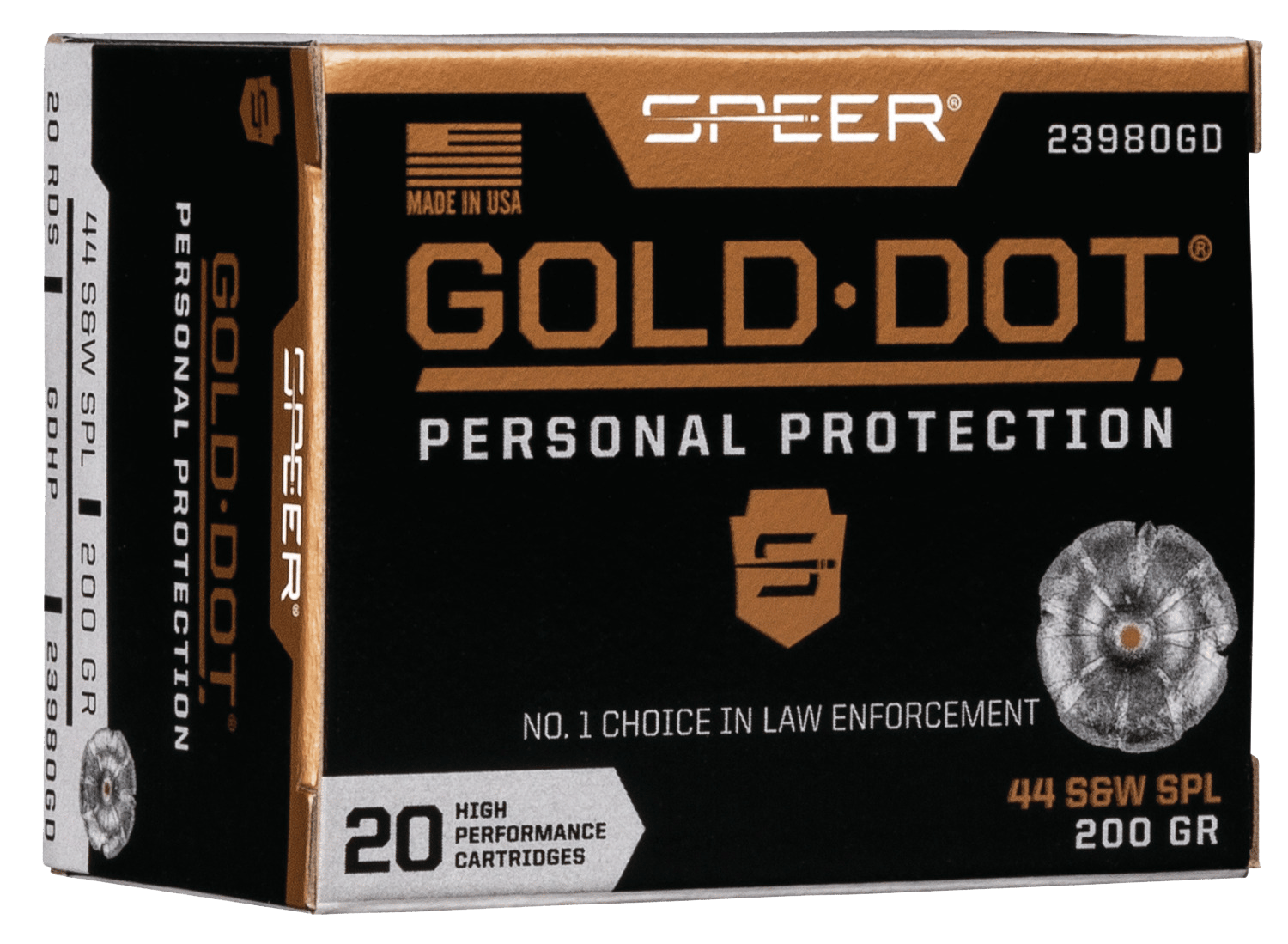Speer 23980GD Gold Dot Personal Protection 44S&WSpl 200gr Hollow Point 20 Per Box/10 Case