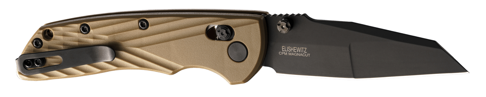 Hogue  Deka  3.25" Folding Wharncliffe Plain Black Cerakote CPM MagnaCut SS Blade, FDE Crosshatch Textured GRN Handle, Includes Pocket Clip