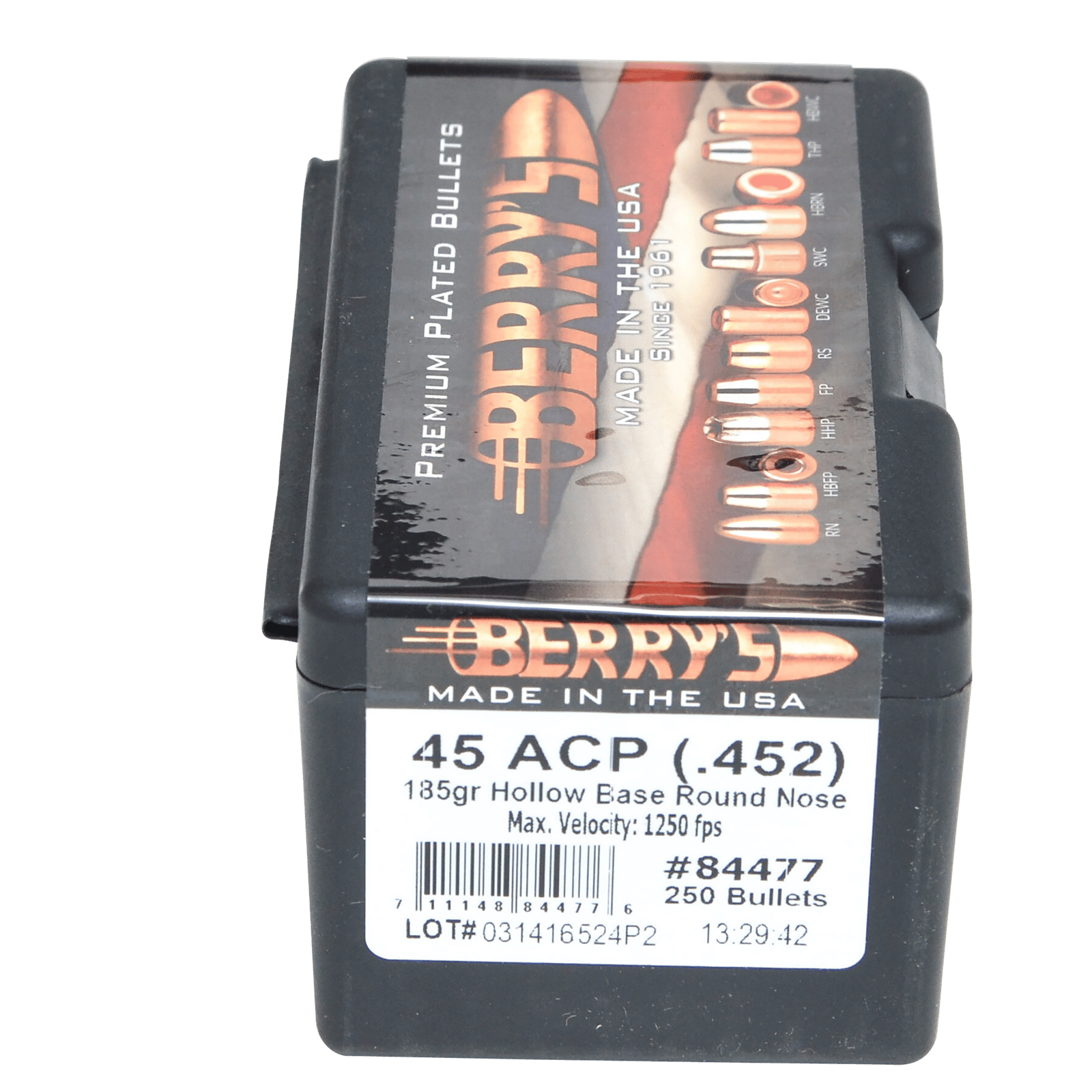 Berry's 84477 Superior Pistol 45Cal 185gr Hollow Base Round Nose 250/Box