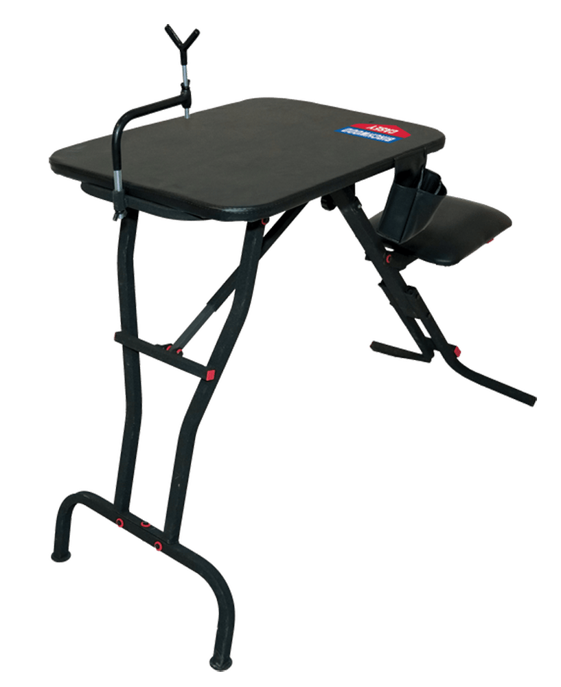 Birchwood Casey MSB100 Ultra Steady Shooting Bench Black Steel, Folding Seat, Pockets & Adjustable Rubber Coated Gun Rest 21" W x 28" L