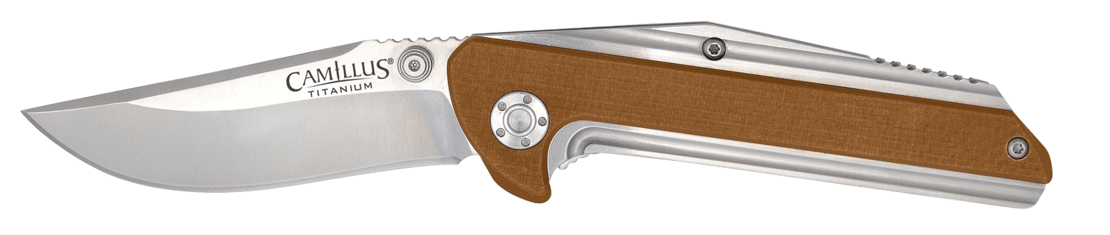 Camillus 19196 Sevens  2.75" Folding Plain Silver AUS-8 Carbonitride Titanium Blade, Desert Tan/SS G10/SS Handle