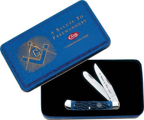 CASE KNIVES MASONIC GIFT TIN STANDARD JIG BLUE BONE TRAPPER