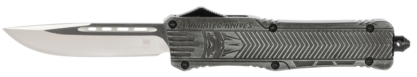 CobraTec Knives LSWCTK1LDNS CTK-1  Large 3.75" OTF Drop Point Plain D2 Steel Blade/ Stonewashed Aluminum Handle Features Glass Breaker Includes Pocket Clip