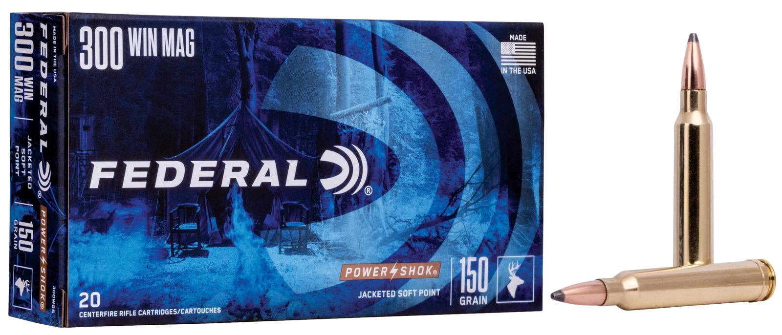 Federal 300WGS Power-Shok  300WinMag 150gr Jacketed Soft Point 20 Per Box/10 Case