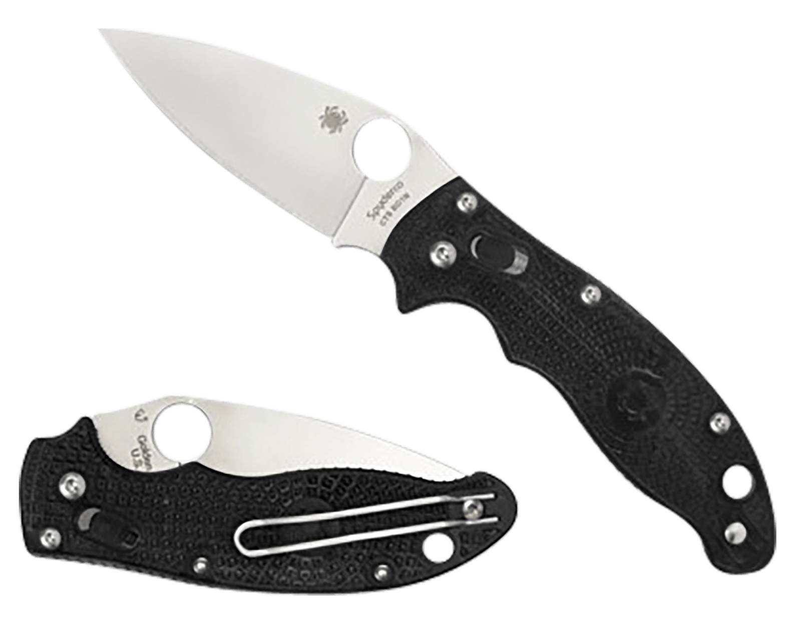 Spyderco C101PBK2 Manix 2 Lightweight 3.37" Folding Plain Satin CTS BD1 SS Blade/Black Bi-Directional Texturing FRCP Handle Includes Pocket Clip