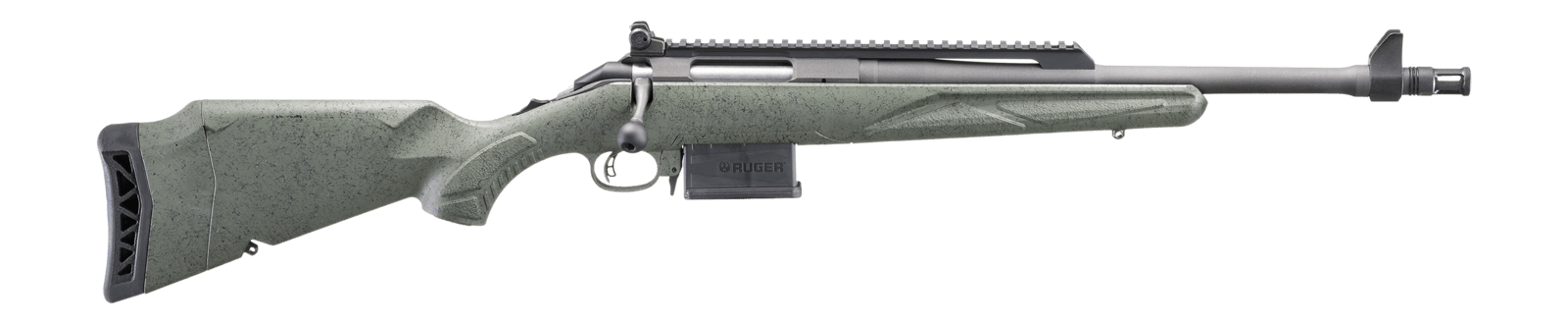 Ruger 46967 American II Scout 308 Win 5+1 16.10" Cobalt Cerakote Threaded Barrel, Alloy Steel Receiver w/Scope Rail, Leaf Green Splatter Adj LOP Synthetic Stock