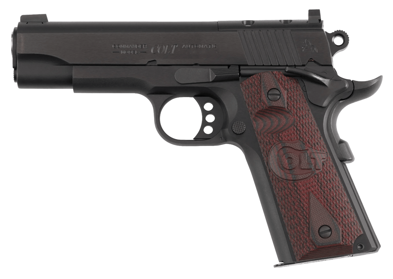 Colt Mfg O4942XEOR Commander Combat 9mm Luger 9+1 4.25" Stainless National Match Barrel, Blued Steel Optic Ready/Serrated Slide, Blued Aluminum Frame w/Beavertail, Black Cherry G10 Grips, Ambidextrous
