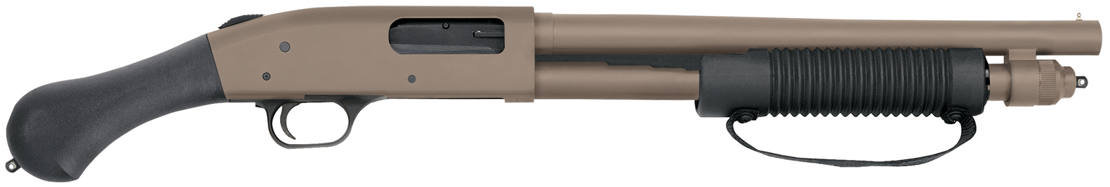Mossberg 50653 590 Shockwave 12 Gauge 5+1 3" 14.375" Heavy Barrel, Flat Dark Earth Cerakote, Dual Extractors, Drilled & Tapped Receiver, Corncob Forend w/Strap, Raptor Birdshead Grip Stock