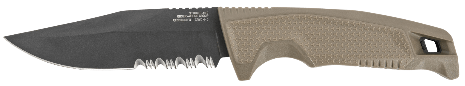 S.O.G SOG17220457 Recondo FX 4.60" Fixed Part Serrated Satin TiCN Cryo 440C SS Blade FDE Overmolded Rubberized Grip, Includes Sheath