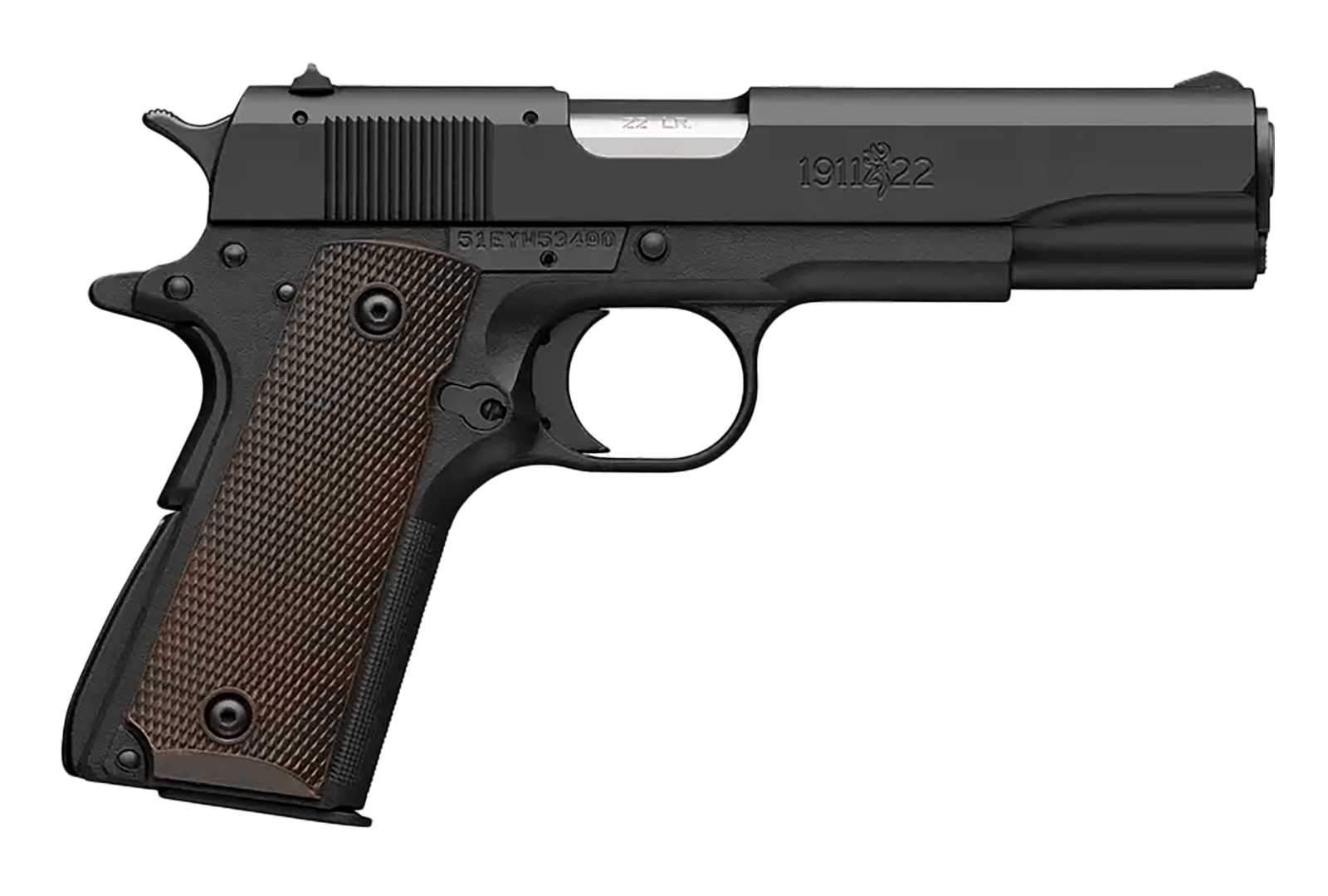 Browning 051063490 1911 A1 Full Size Frame 22 LR 10+1 4.25" Stainless Steel Barrel, Matte Black Serrated Slide, Matte Black Polymer Frame, Brown Composite Grip