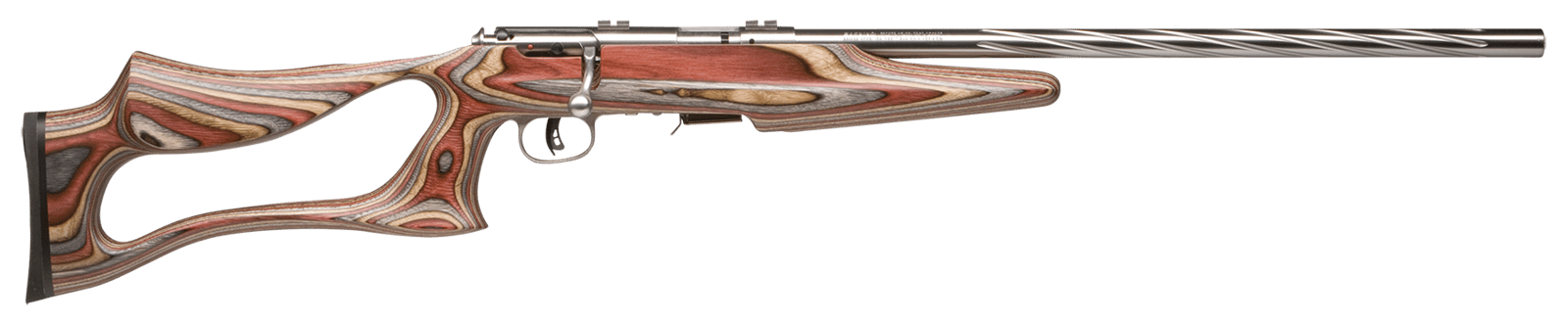 Savage Arms 92750 93 BSEV Full Size 22 WMR 5+1 21" Matte Heavy Spiral Fluted Barrel, Matte Stainless Steel Drilled & Tapped Receiver, Royal Jacaranda Thumbhole Laminate Stock, Right Hand