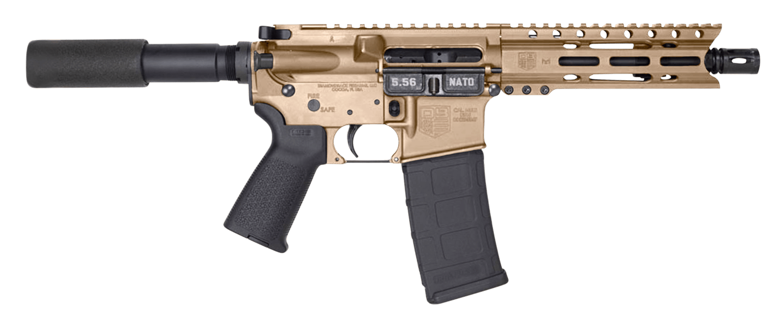 Diamondback DB1912K061 DB15 AR Pistol Carbine Length 5.56x45mm NATO 30+1 7" Heavy Barrel w/A2 Flash Hider, 6" M-Lok Handguard, Flat Dark Earth Buffer Tube Foam Pad Stock, Magpul MOE Grip