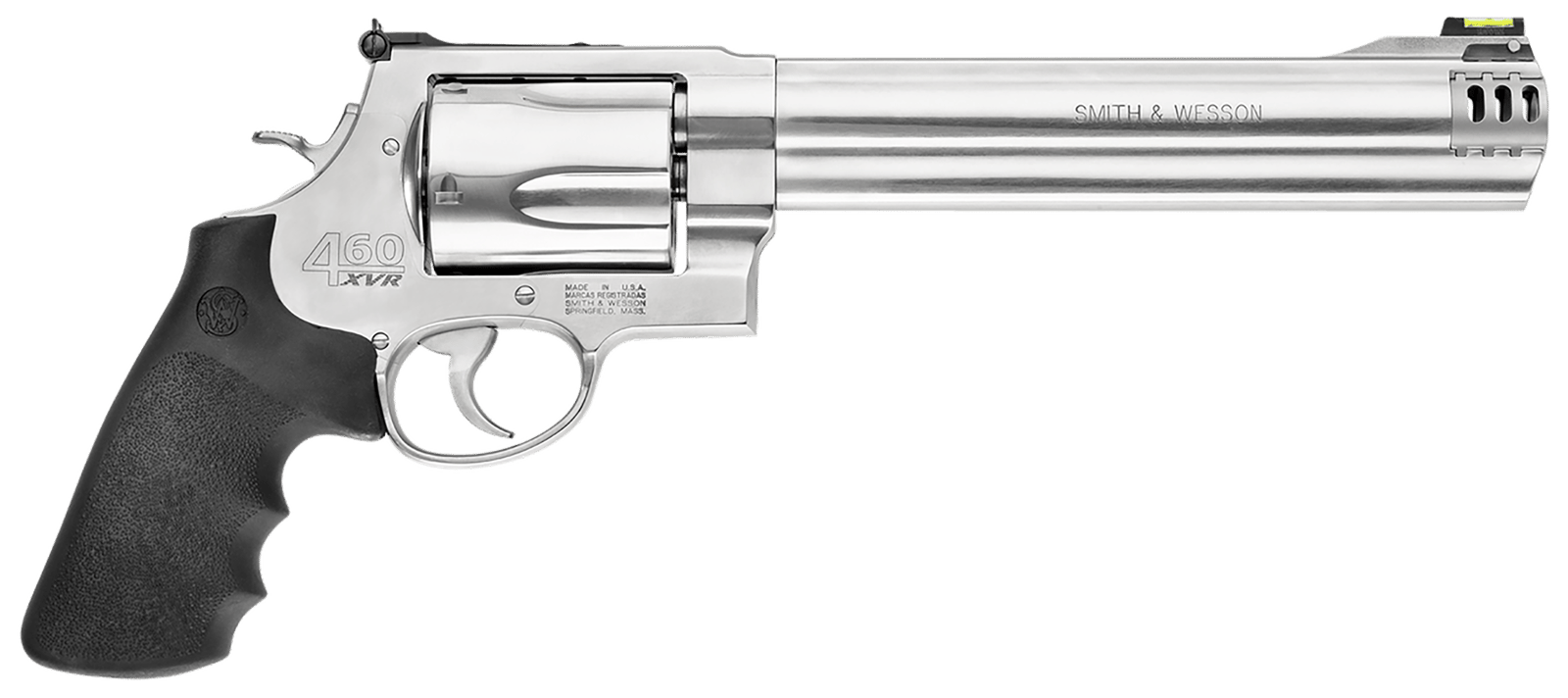 Smith & Wesson 163460 Model 460 XVR Extra Large 460 S&W Mag 5 Shot 8.38" Satin Compensated Barrel, Satin Cylinder, Satin Stainless Steel Frame, Black Finger Grooved Grip, Exposed Hammer
