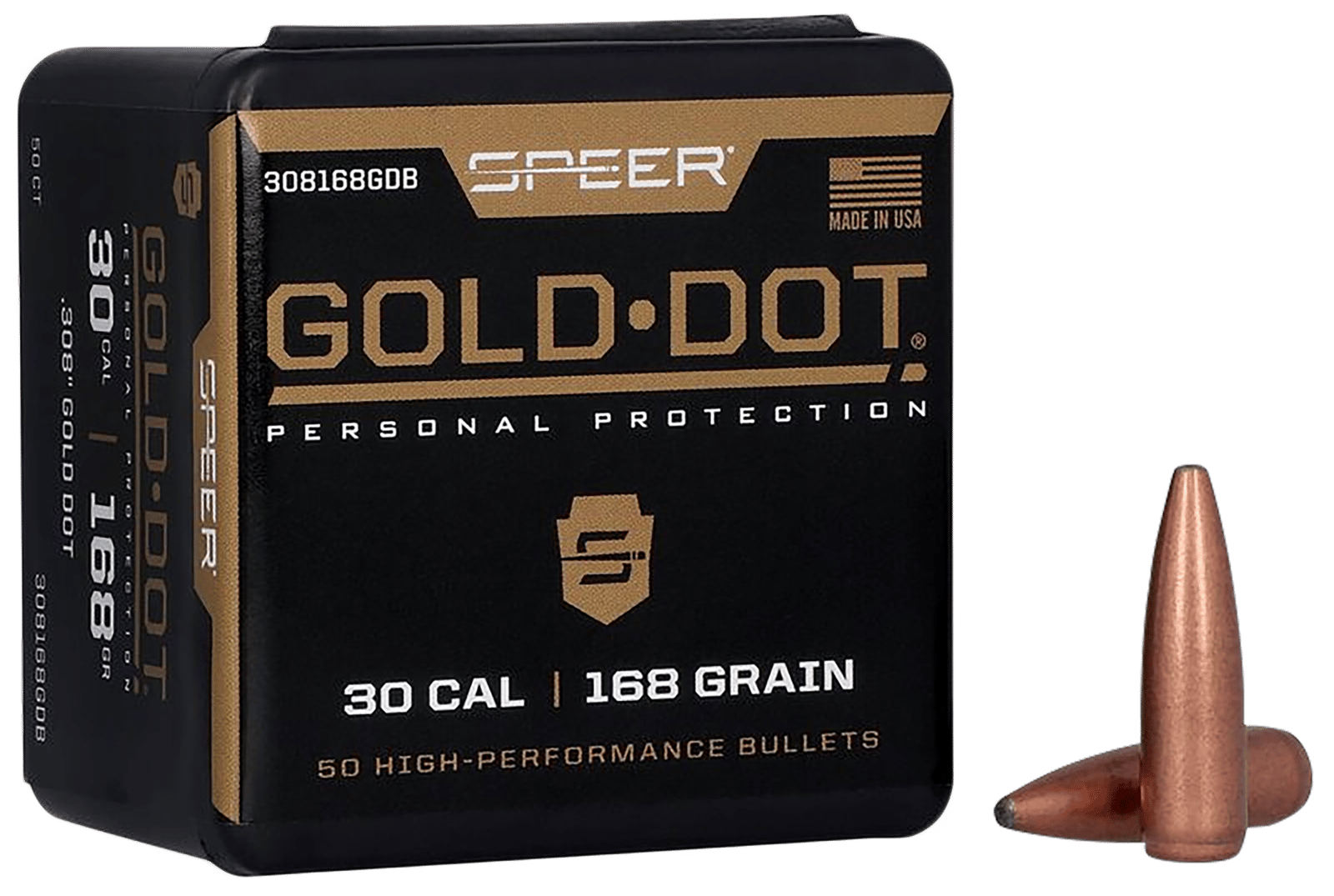 Speer 308168GD Gold Dot  30Cal 168gr Soft Point 50 Per Box/20 Case