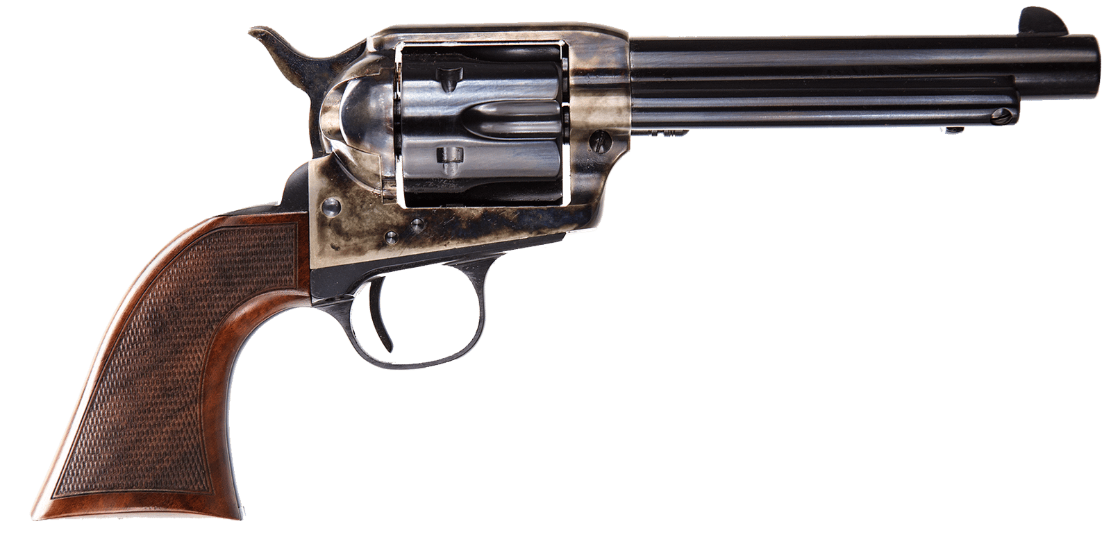 Taylors & Company 550813DE Smoke Wagon Uberti 45 Colt (Long Colt) 6 Shot 5.50" Blued Round Barrel & Cylinder, Color Case Hardened Steel Frame, Checkered Walnut Navy Grip, Exposed Hammer