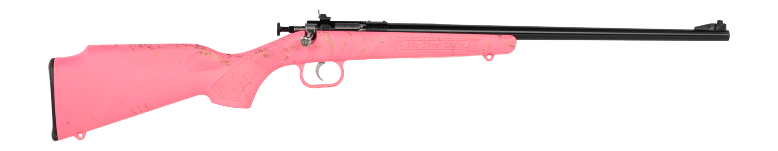 Crickett KSA2341 My First Rifle Gen2 22 LR 1rd 16.13" Blued Single Shot Barrel, Drilled & Tapped Receiver, Pink w/Gold Webbing Fixed Synthetic Stock