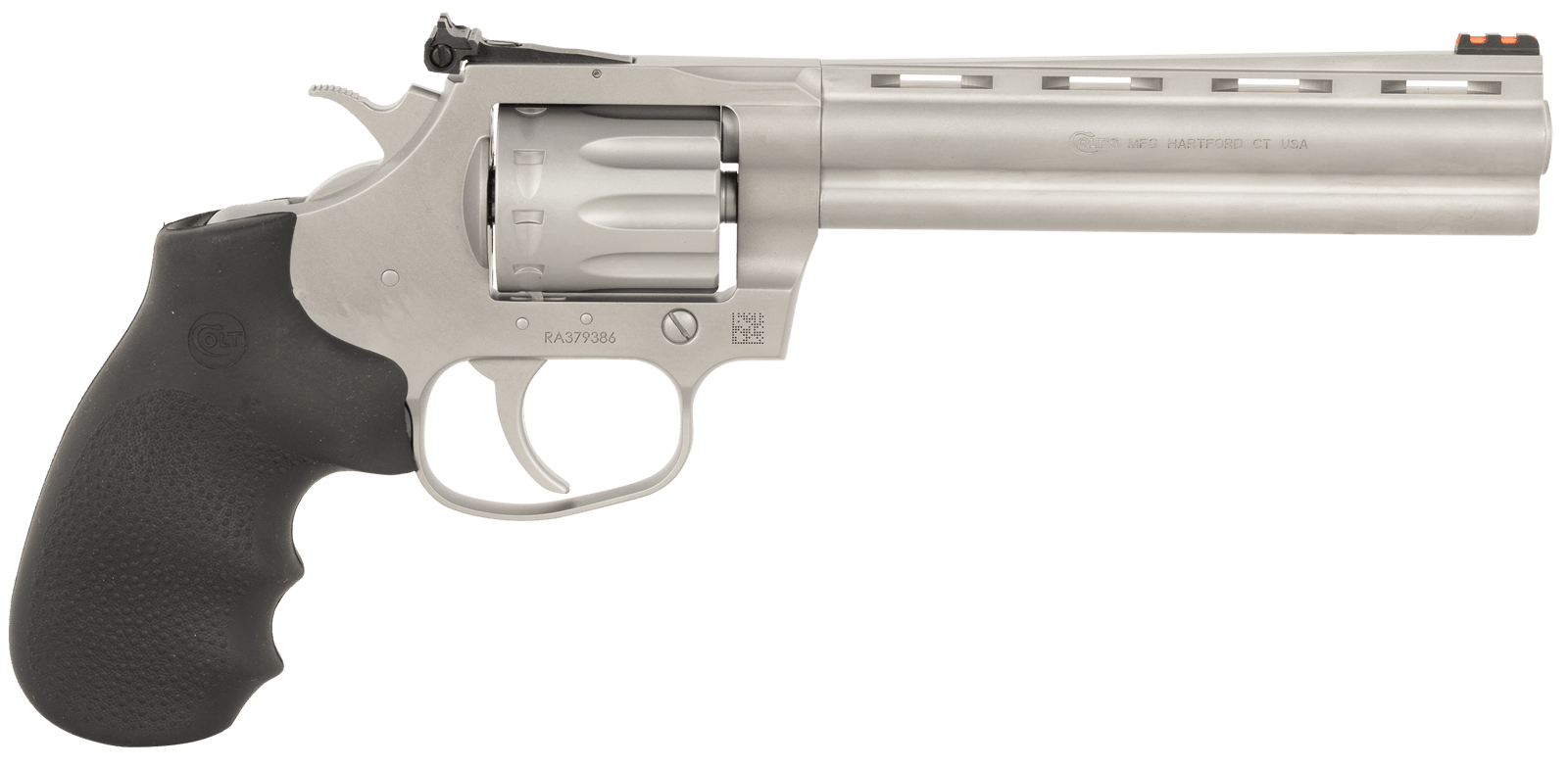 Colt Mfg KCOBRA22SM6RFO King Cobra Target 22 LR 6 Shot 6" Matte Stainless Steel Vent Rib Barrel, Matte Stainless Stainless Steel Frame & Cylinder, Black Hogue Overmolded Grip, Exposed Hammer