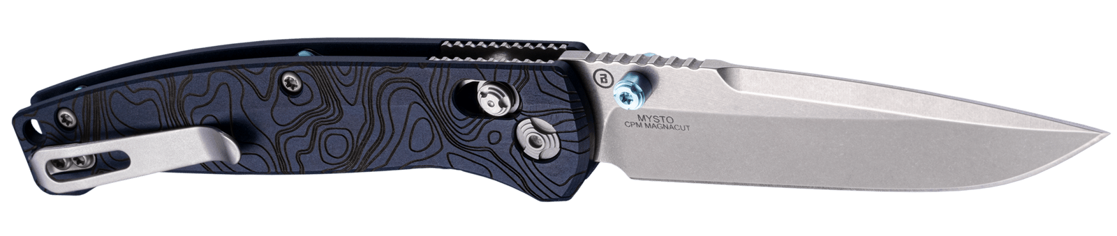 Hogue 24456 Mysto  3.40" Folding Clip Point Plain Black Stonewashed CPM MagnaCut Steel Blade, Maple Valley Richlite Blue Handle