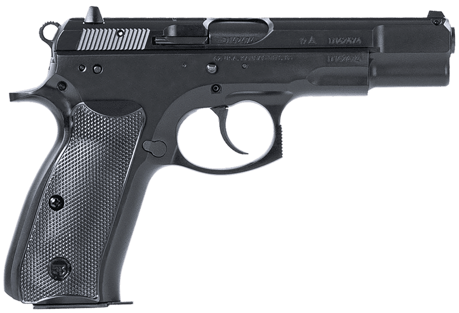 CZ-USA 91130 75BD  9mm Luger 16+1 4.60" Black Steel Barrel, Black Steel Serrated Slide, Black Polycoat Steel Frame w/Beavertail, Black Plastic Grip, Ambidextrous