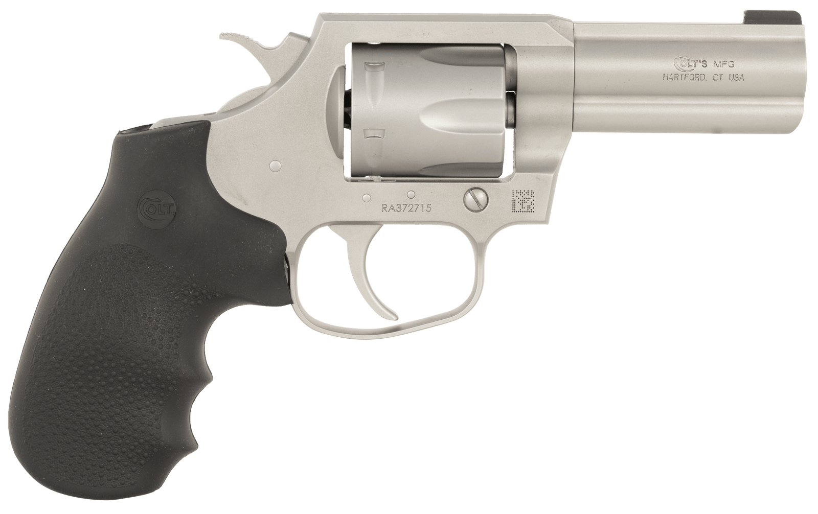Colt Mfg KCOBRASM3BB King Cobra  Small 357 Mag 6 Shot 3" Matte Stainless Steel Barrel, Cylinder Frame, Black Hogue Overmolded Grips, Exposed Hammer