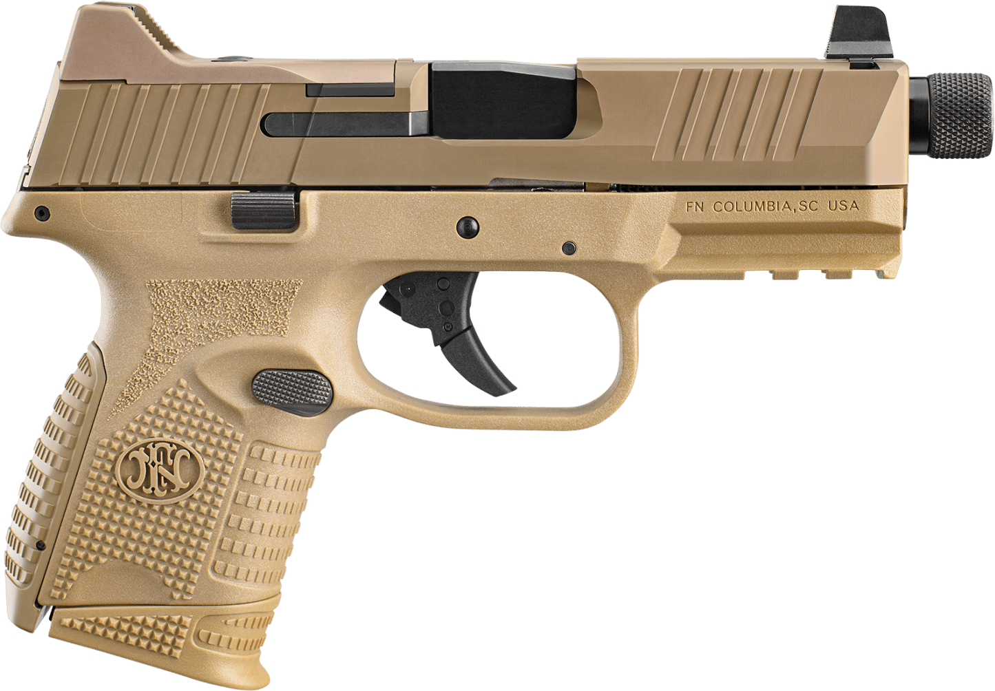 FN 66100781 509CT  Compact 9mm Luger 10+1, 4.32" Black Steel Threaded Barrel, Flat Dark Earth PVD Optic Cut/Serrated Stainless Steel Slide, Flat Dark Earth Polymer Frame w/Picatinny Rail, Ambidextrous