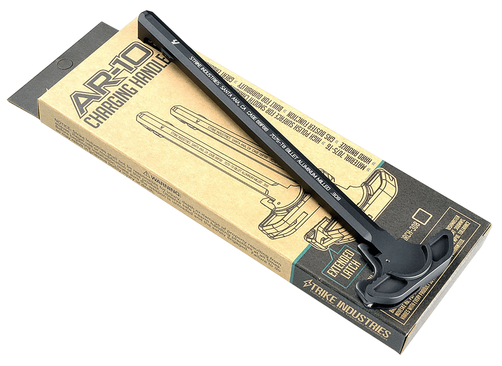 Strike Industries ARCHEL308BK Extended Latch Charging Handle AR-10 Black Anodized Aluminum