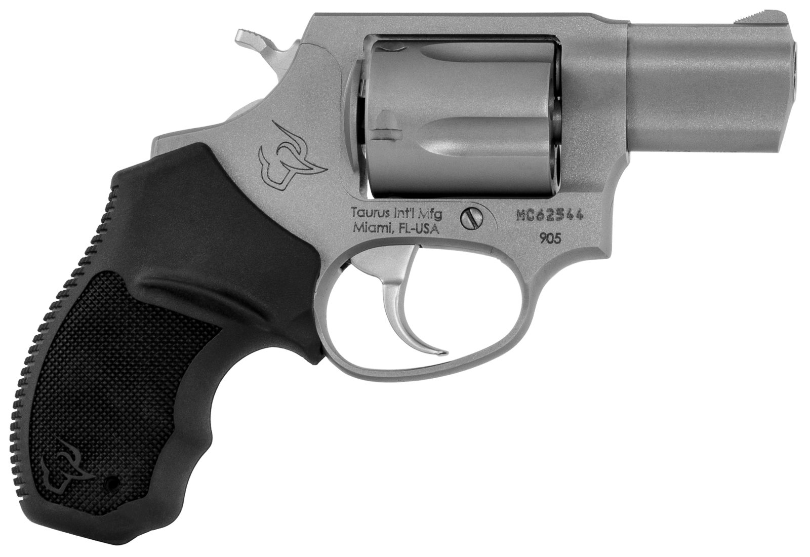 Taurus 2-905029 905  Small 9mm Luger 5 Shot 2" Matte Stainless Steel Barrel, Cylinder & Frame, Black Finger Grooved Rubber Grip, Transfer Bar Safety, Exposed Hammer