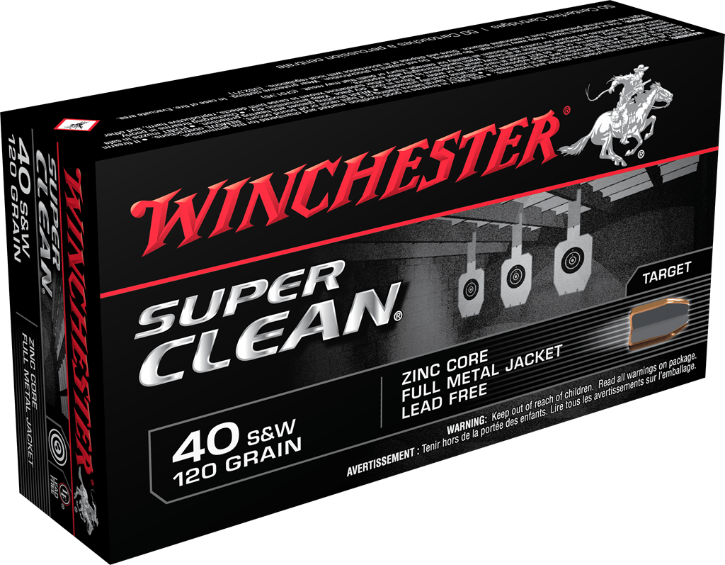 Winchester Ammo W40SWLF Super Clean  40S&W 120gr Lead Free Full Metal Jacket 50 Per Box/10 Case