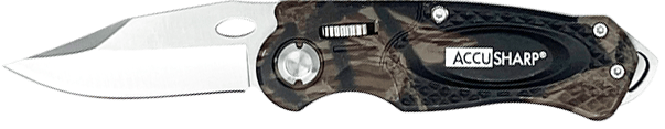 AccuSharp 704C Sport  3" Folding Plain Stainless Steel Blade/Camo Anodized Aluminum Handle Includes Belt Clip