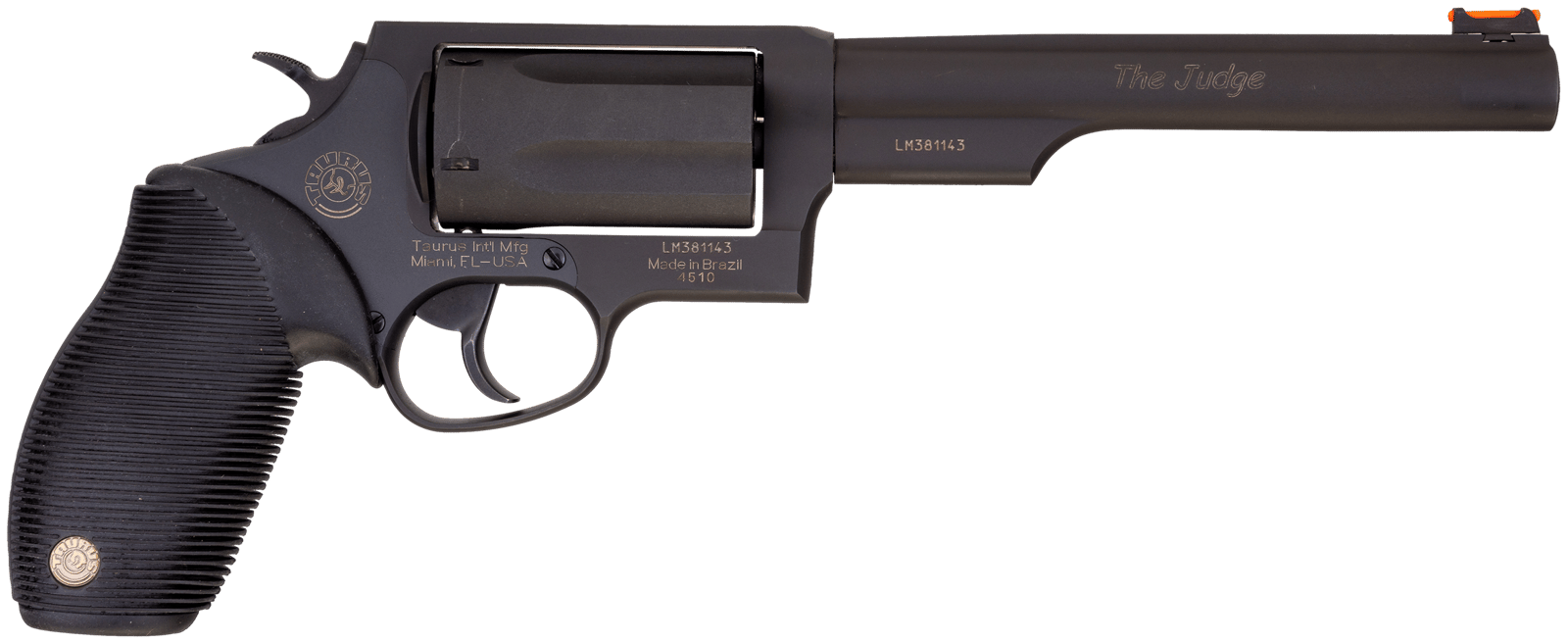Taurus 2-441061T Judge  Compact 45 Colt (Long Colt) 410 Bore 5 Shot 6.50" Matte Black Oxide Alloy Steel Barrel, Cylinder & Frame, Black Rubber Grip, Transfer Bar Safety, Exposed Hammer