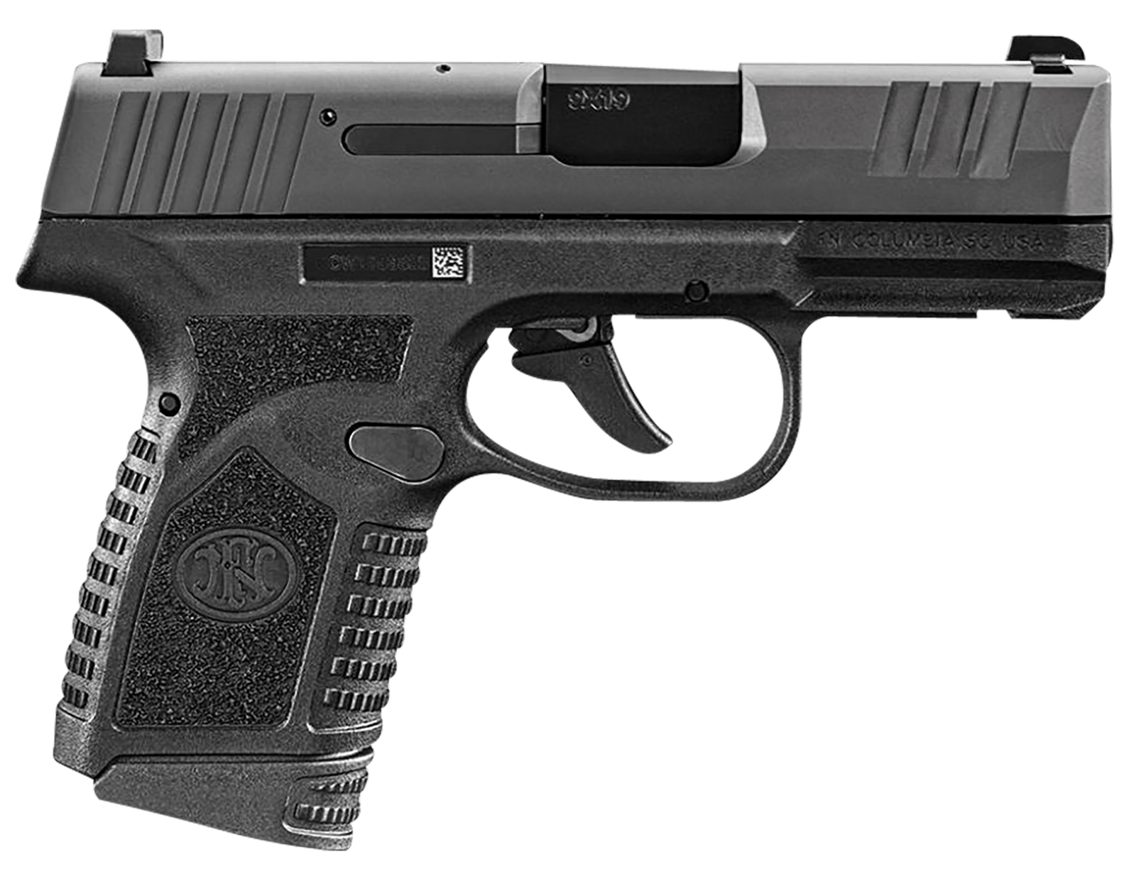 FN 66101408 Reflex  Micro-Compact Frame 9mm Luger 15+1/11+1, 3.30" Black Target Crown Steel Barrel, Black PVD Serrated Steel Slide & Polymer Frame w/Picatinny Rail, Ambidextrous