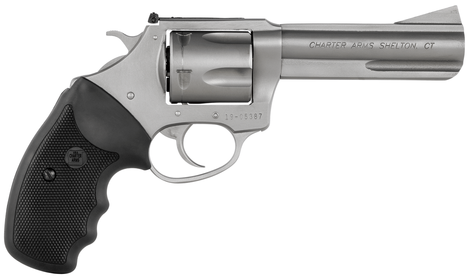 Charter Arms 74442 Bulldog Target Large 44 Special, 5 Shot 4.20" Matte Stainless Steel Barrel, Cylinder & Frame w/Black Finger Grooved Rubber Grip