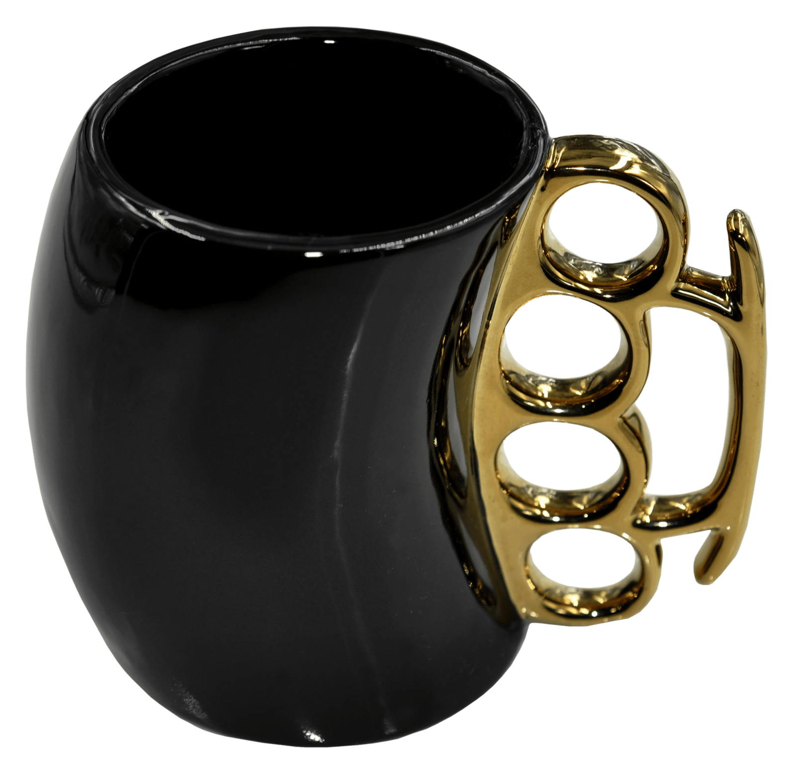 Caliber Gourmet CBGM1026 Caliber Gourmet Brass Knuckle Mug Black & Gold Ceramic Brass Knuckles