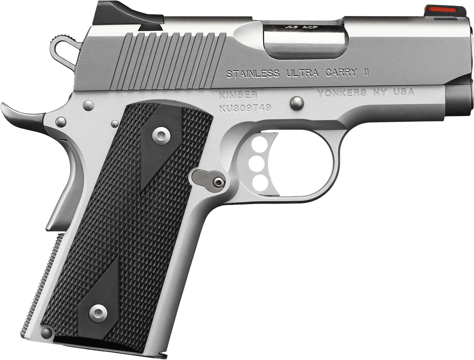 Kimber Mfg.,inc 3200062CA Stainless Ultra Carry II (CA) 45 ACP 7+1 3" Satin Silver Steel Slide Black Synthetic Double Diamond Checkering Grip