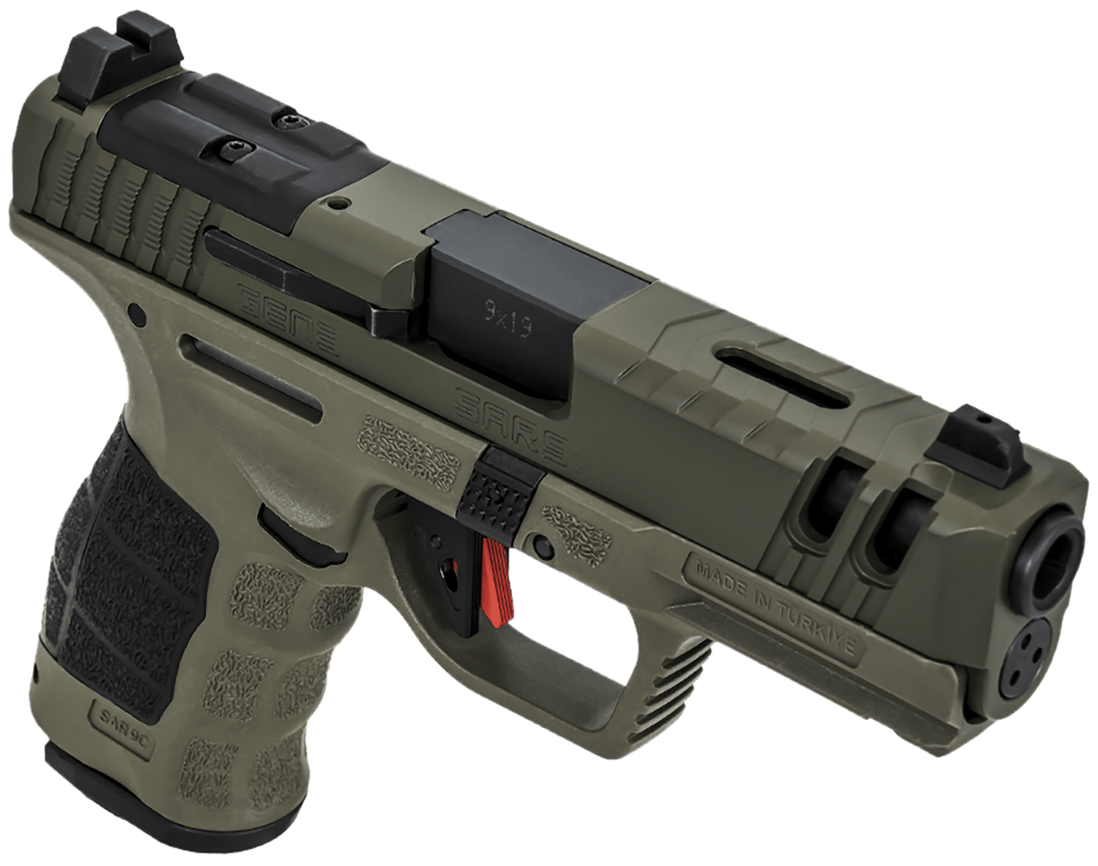 SAR USA SAR9CG3OD SAR9 C Gen3 Compact Frame 9mm Luger 15+1 4" Black Steel Barrel, OD Green Cerakote Steel Slide, OD Green Polymer Frame w/Picatinny Rail, Black Interchangeable Backstrap Grip