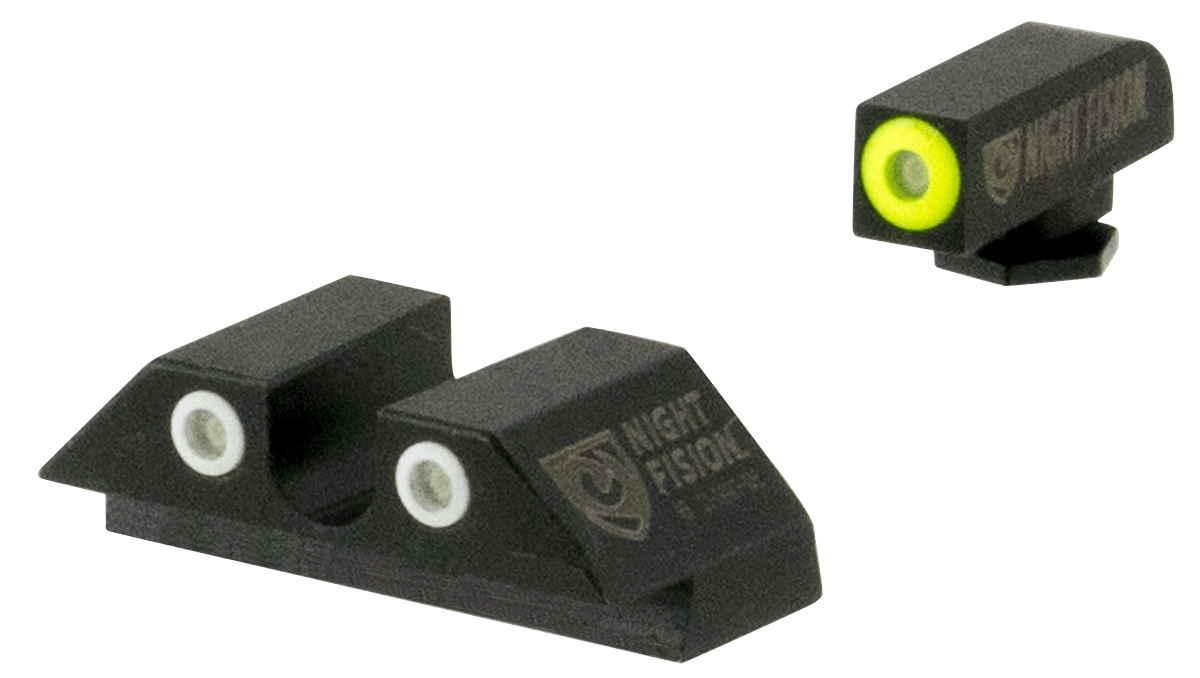 Night Fision GLK001007YGW Tritium Night Sights For Glock  Green Tritium Yellow Outline Front Sight- Green Tritium White Outline Rear Sight Glock 17/17L/19/22