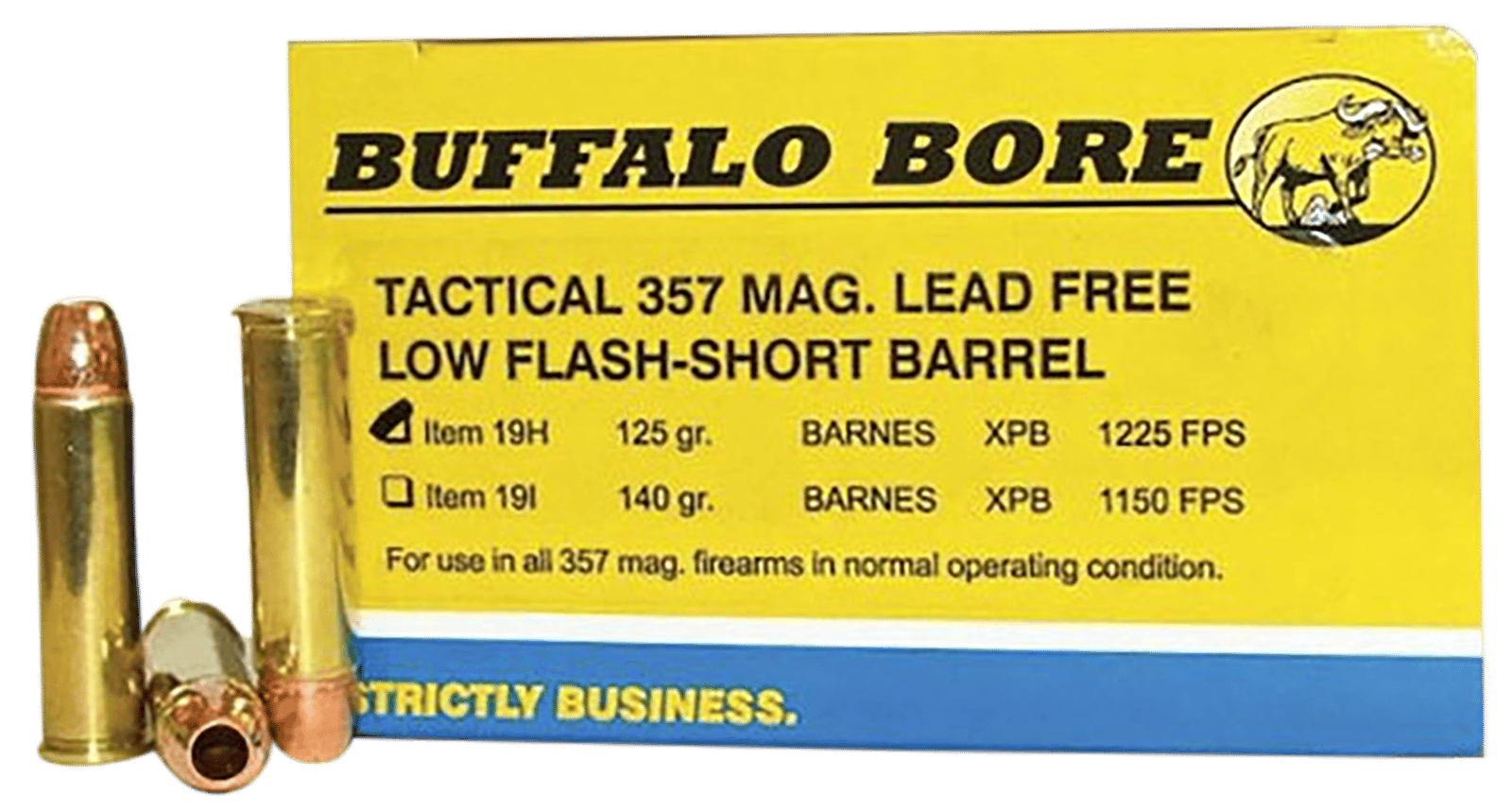 Buffalo Bore Ammunition 19H20 Buffalo-Barnes Strictly Business 357Mag 125gr Barnes VOR-TX XPB Lead Free 20 Per Box/12 Case