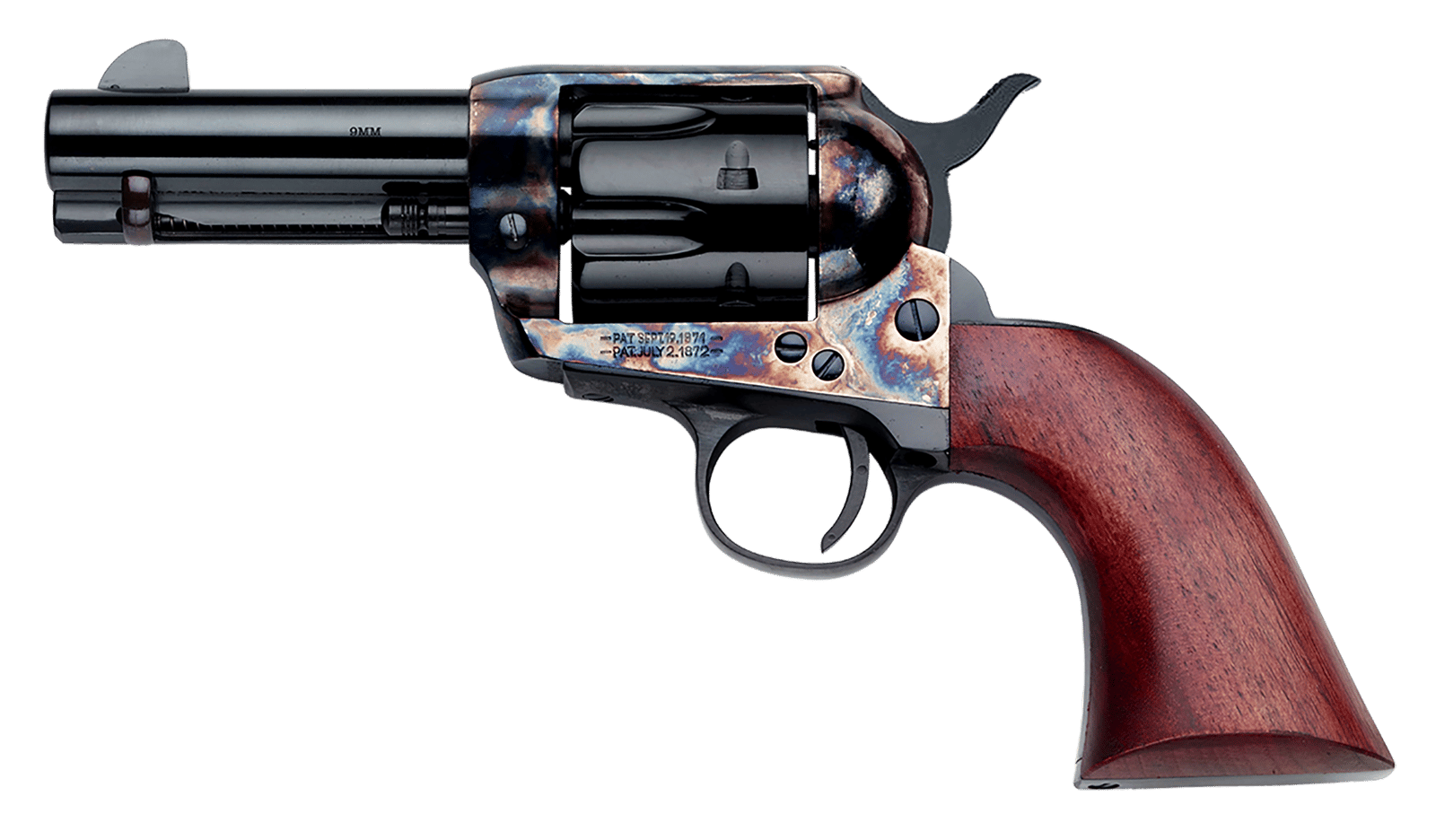 Pietta SA733024ML 1873  9mm Luger 6 Shot 3.50" Blued Steel Barrel, Blued Cylinder, Color Case Hardened Steel Frame, Walnut Grip