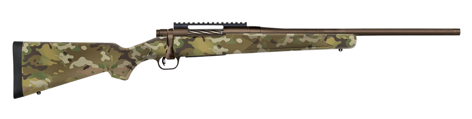 Mossberg 28284 Patriot  Compact 7mm PRC 3+1 20" Patriot Brown Cerakote Threaded Bull Barrel, Patriot Brown Cerakote Steel Receiver w/Picatinny Rail, MultiCam Fixed Synthetic Stock