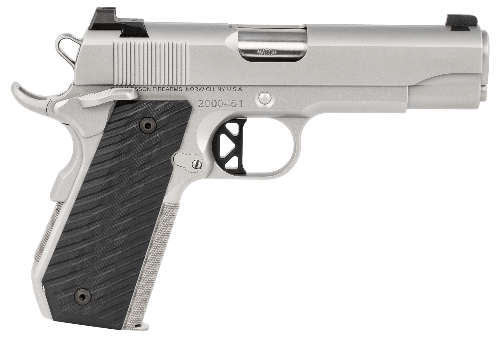 Dan Wesson 01827 V-Bob  45 ACP 8+1 4.25" Match Grade Barrel, Forged Stainless Steel Frame w/Beavertail, Serrated Bead Blasted Stainless Steel Slide, Black G10 Grip