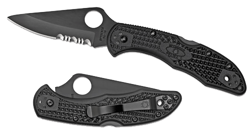 Spyderco C11PSBBK Delica 4 Lightweight 2.88" Folding Part Serrated Black TiCN VG-10 SS Blade/Black Textured FRN Handle Includes Pocket Clip