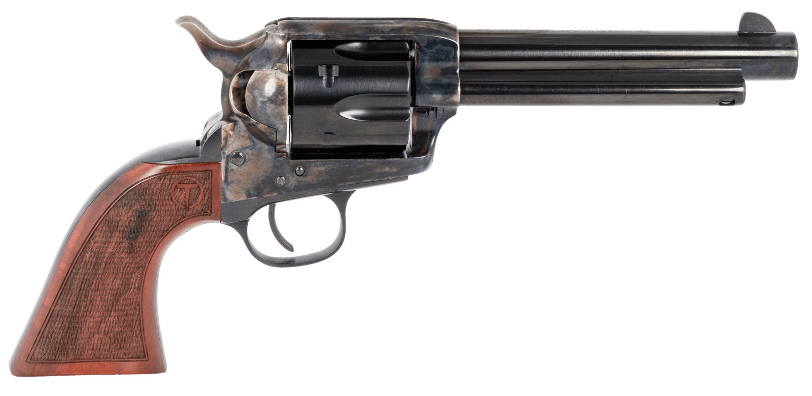 Taylors & Company 550811 Smoke Wagon  357 Mag Caliber with 5.50" Blued Finish Barrel, 6rd Capacity Blued Finish Cylinder, Color Case Hardened Finish Steel Frame & Checkered Walnut Grip