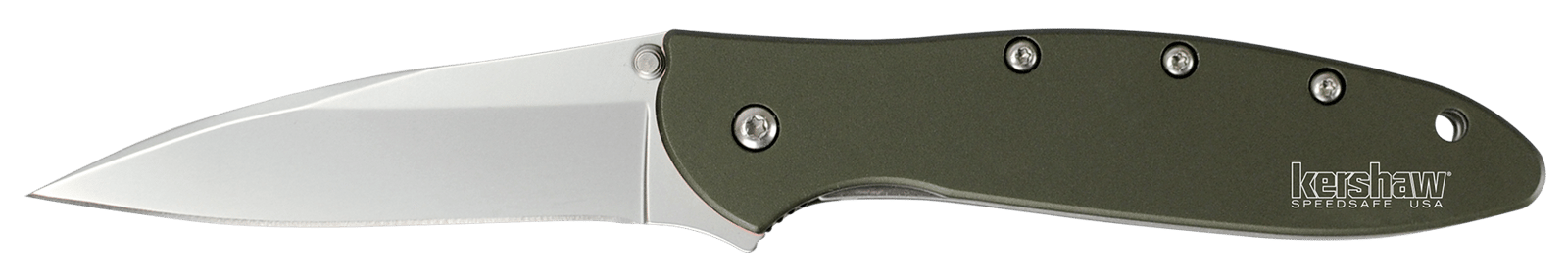 Kershaw 1660OL Leek  3" Folding Drop Point Plain Bead Blasted 14C28N Steel Blade Olive Drab Anodized Aluminum Handle Includes Pocket Clip