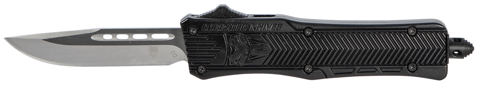 CobraTec Knives SBCTK1SDNS CTK-1  Small 2.75" OTF Drop Point Plain D2 Steel Blade/Black Aluminum Handle Features Glass Breaker Includes Pocket Clip